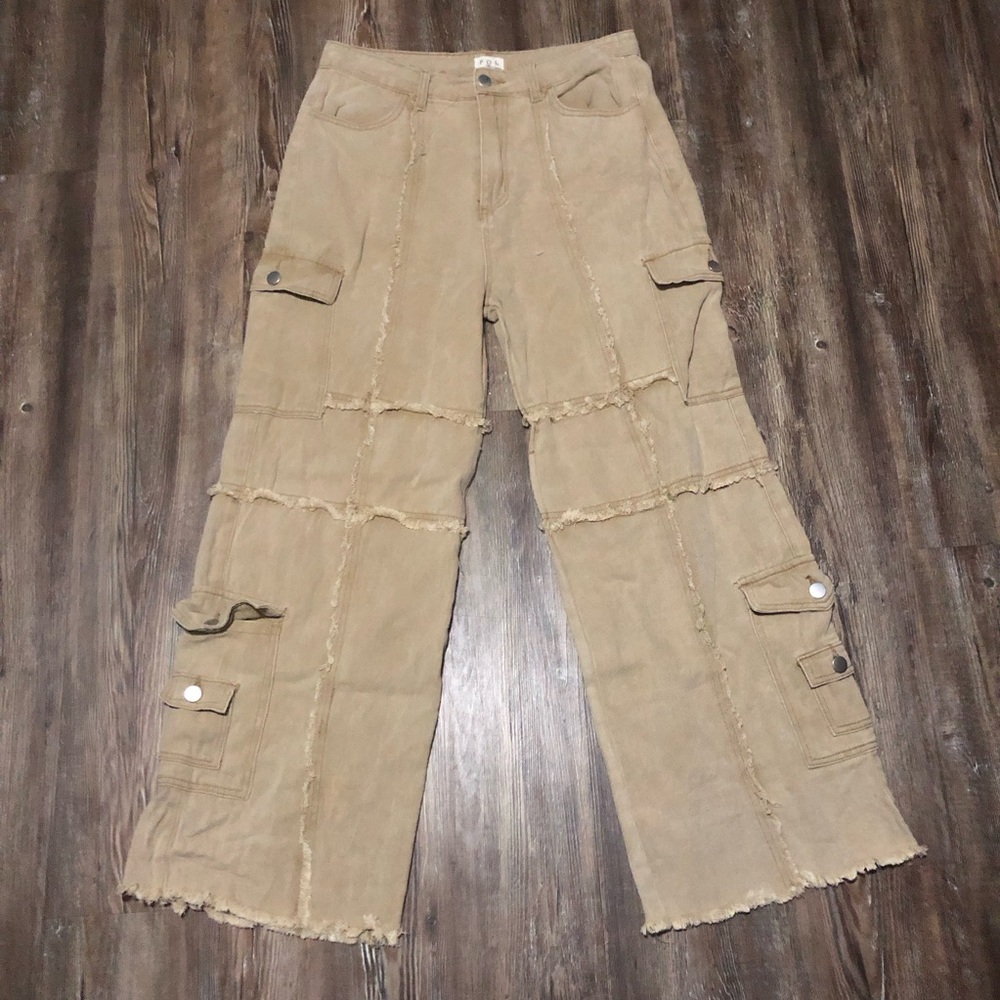 POL Tan Wide Leg Cargo Pants